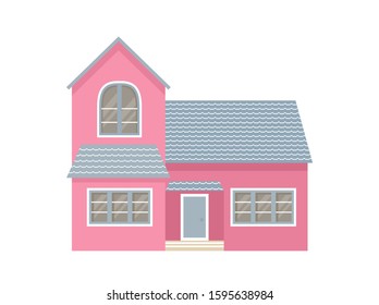 Pink house isolated on white background. Vector flat illustration.