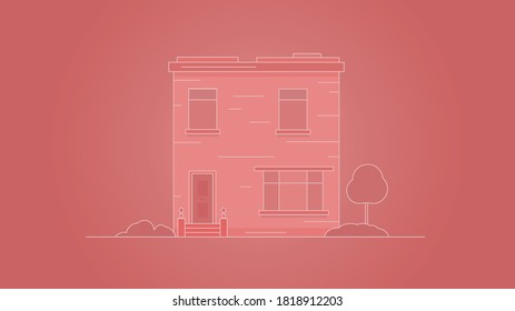 Pink house next to a tree