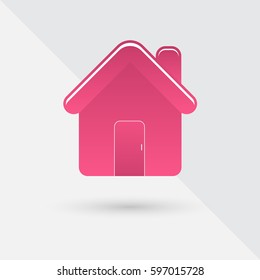 Pink house with shadow, vector illustration