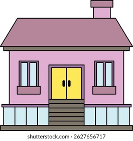 Pink house with stairs and chimney illustration