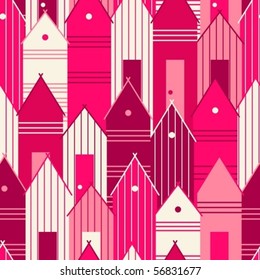 Pink houses. Seamless pattern