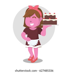 pink housewife serving cake