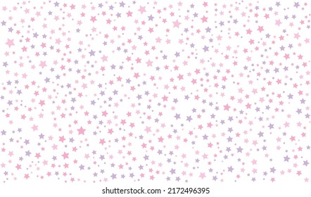 Pink hue star vector in random size on white background. Abstract pastel color wallpaper texture for web design or banner social media advertising.