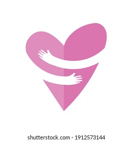 Pink, hugging heart, vector, icon.