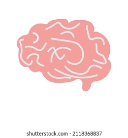 The pink human brain - Anatomy illustration , vector , icon 