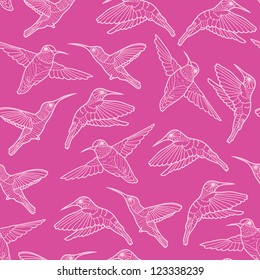 Pink hummingbirds vector seamless pattern background