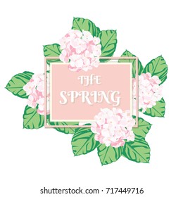 Pink hydrangea card design.The pink flower in spring is vector for card.
