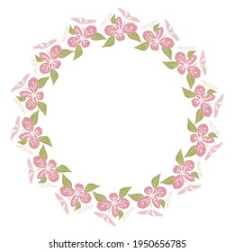 Rosa Hydrangea-Blumenrahmen, Ornament, dekorativer Rahmen, Blumenmuster, dekoratives Element. Vektorgrafik.