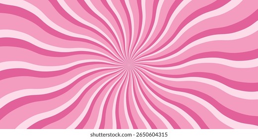 Fundo de espiral hipnótico rosa. Padrão de explosão solar ondulada abstrata com linhas curvas. Projeto retro psicodélico é ideal para pop art, temas de festa, efeitos de ilusão óptica. Ilustração de Natal vetorial