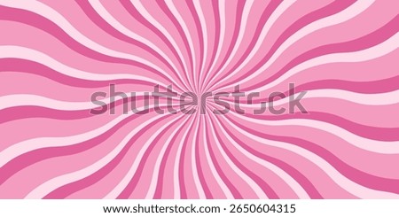 Pink hypnotic swirl background. Abstract wavy sunburst pattern with curved lines. Psychedelic retro design is ideal for pop art, party themes, optical illusion effects. Vector Christmas illustration