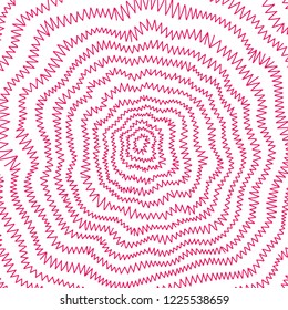 pink hypnotizing pattern with concentric zig zag circles, doodle wood texture 