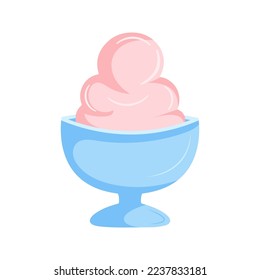 Pink ice cream balls in plate. Vector illustration isolated on white background

