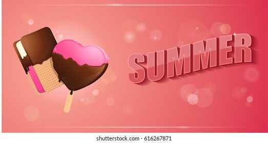 Pink ice cream banner vector illustration