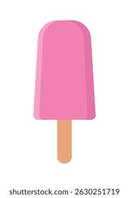 Ícone de barra de sorvete rosa isolado no fundo branco. Sorvete em um pau de madeira, um delicioso sorvete rosa com sabor de morango ou framboesa. Símbolo de verão e feriado, Ilustração de vetor EPS 10