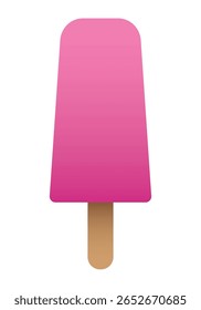 Ícone de barra de sorvete rosa isolado no fundo branco. Sorvete em um pau de madeira, um delicioso sorvete rosa com sabor de morango ou framboesa. Símbolo de verão e feriado, Ilustração de vetor EPS 10