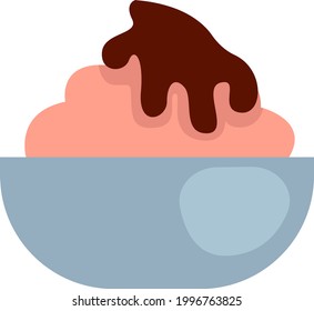 Pink ice cream in bowl, illustration, on a white background.