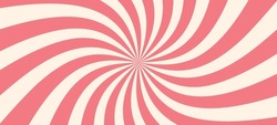Pink Ice Cream And Candy Swirl Background, Lollipop Vortex Patterns Intermixed With Strawberry And Circus Elements. Retro Spiral Design. Flat Vector Illustration Isolated