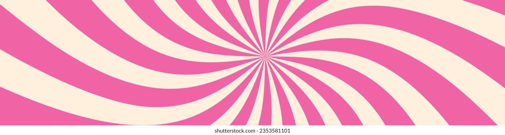 Pink ice cream and candy swirl background, lollipop vortex patterns intermixed with strawberry and circus elements. Retro spiral design. Flat vector illustration isolated