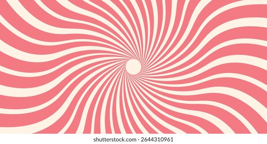 Sorvete rosa e pano de fundo de espiral de doces, padrões de vórtice de pirulito misturados com elementos de morango e circo. Design em espiral retrô. Ilustração de vetor plano isolada
