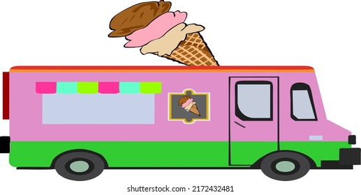 Pink Ice Cream Car Vector