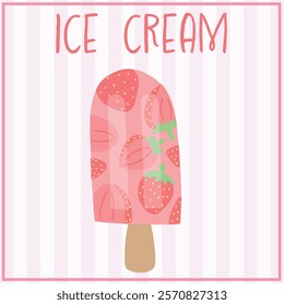 Pink ice cream, cherry, strawberry flavors