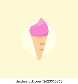Pink ice cream with classic cone, cheerful and refreshing look for summer