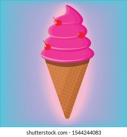 Pink ice cream with cone