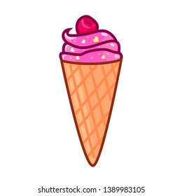 Pink ice cream cone with cherry