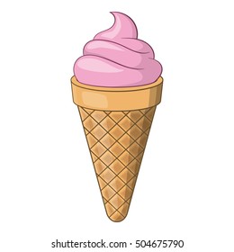 Pink ice cream cone icon. Cartoon illustration of ice cream vector icon for web design