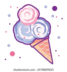 pink ice cream cone sweet dessert cute vector flat illustration cartoon style.