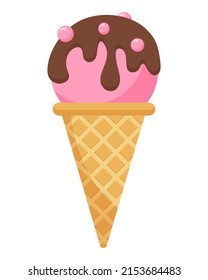 Pink ice cream cone. Vector illustration.