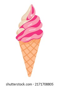 Pink ice cream cone, vector illustration.