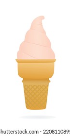 Pink ice cream in cone, vector