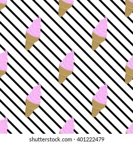 Pink ice cream and diagonal line seamless background.