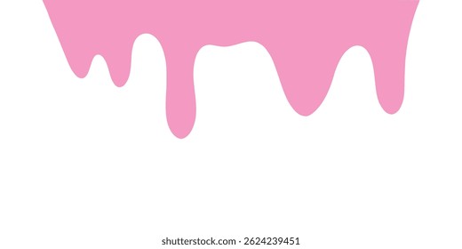Pink ice cream drip icon. Vector illustration. Set of isolated pink liquid drops and melting glaze shapes. Sweet dessert fluid symbol in dripping style.