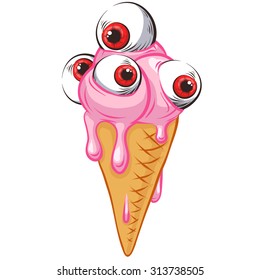 Pink ice cream with eyes.White background.