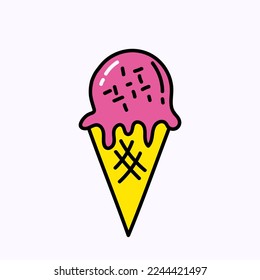 Pink ice cream Hand drawn doodle Valentine's Day illustration. Love and romantic cute icon.  Single element 