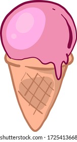 Helado rosa, ilustración, vector sobre fondo blanco