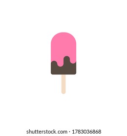 pink  ice cream lolly isolated on white background. Popsicle ice-cream on a stick with chocolate. summer sweet icon. Vector flat illustration.