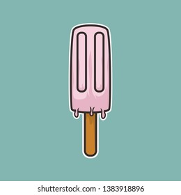 Pink ice cream on blue background. Ice cream vector for tshirt design.