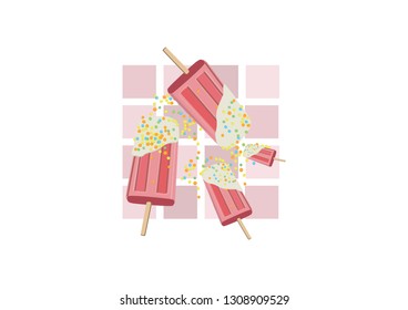 Pink ice cream on cube background