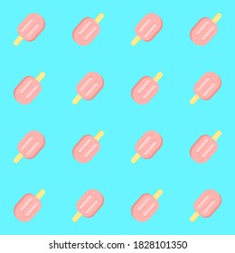 Pink ice cream on light blue background,vector