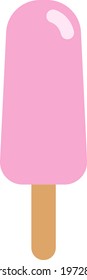 Pink ice cream on a stick, icon illustration, vector on white background