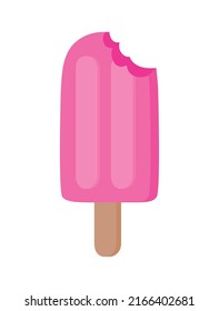 pink ice cream on stick and a bite