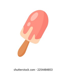 Pink ice cream on stick as symbol of summer vector illustration. Cartoon drawing of summer element or sweet snack isolated on white background. Summer, vacation, food concept