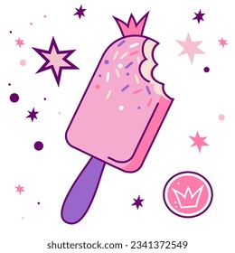 Pink ice cream on a stick in Barbie style vektor picture
