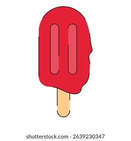 Pink ice cream on a stick with an open outline on a white background. Street Food icon.