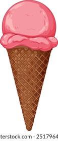 Pink ice cream on a waffle cone