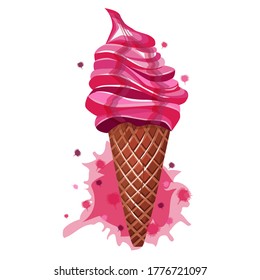 Pink ice cream on white background. Vector illustration object. Cool food design. Vector isolated illustration. 
