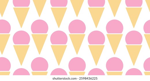 Pink Ice cream scoop in waffle cone Seamless Pattern. Summertime Abstract Background Texture concept